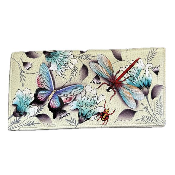 Anuschka Hand-Painted Genuine Leather Artistic Bi-Fold ID Checkbook Wallet - Picture 1 of 7